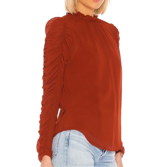 See By Chloe Ruched Long Sleeve Blouse in Earthy Red - Picture 2 of 16